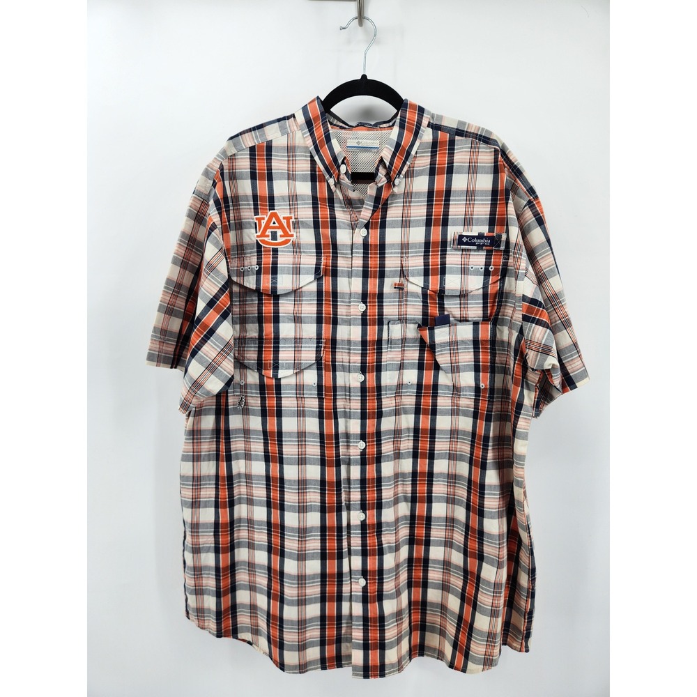 Columbia Super Bonehead Auburn Tigers Plaid Fishing Shirt Mens Large